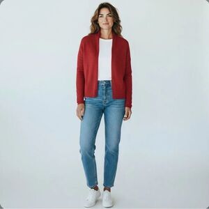 Sz L Eileen Fisher NWOT $248 MSRP 100% Wool Red Cardigan